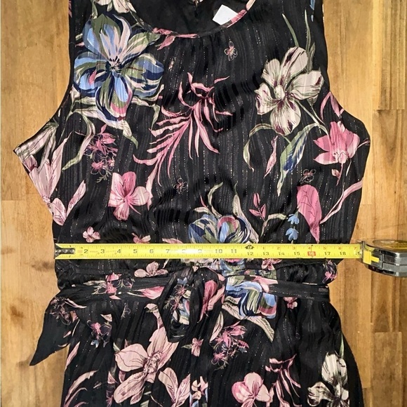 Lane Bryant Black Pink Floral Subtle Metallic Stripes Blouson Midi Dress Sz 24 - Picture 6 of 9